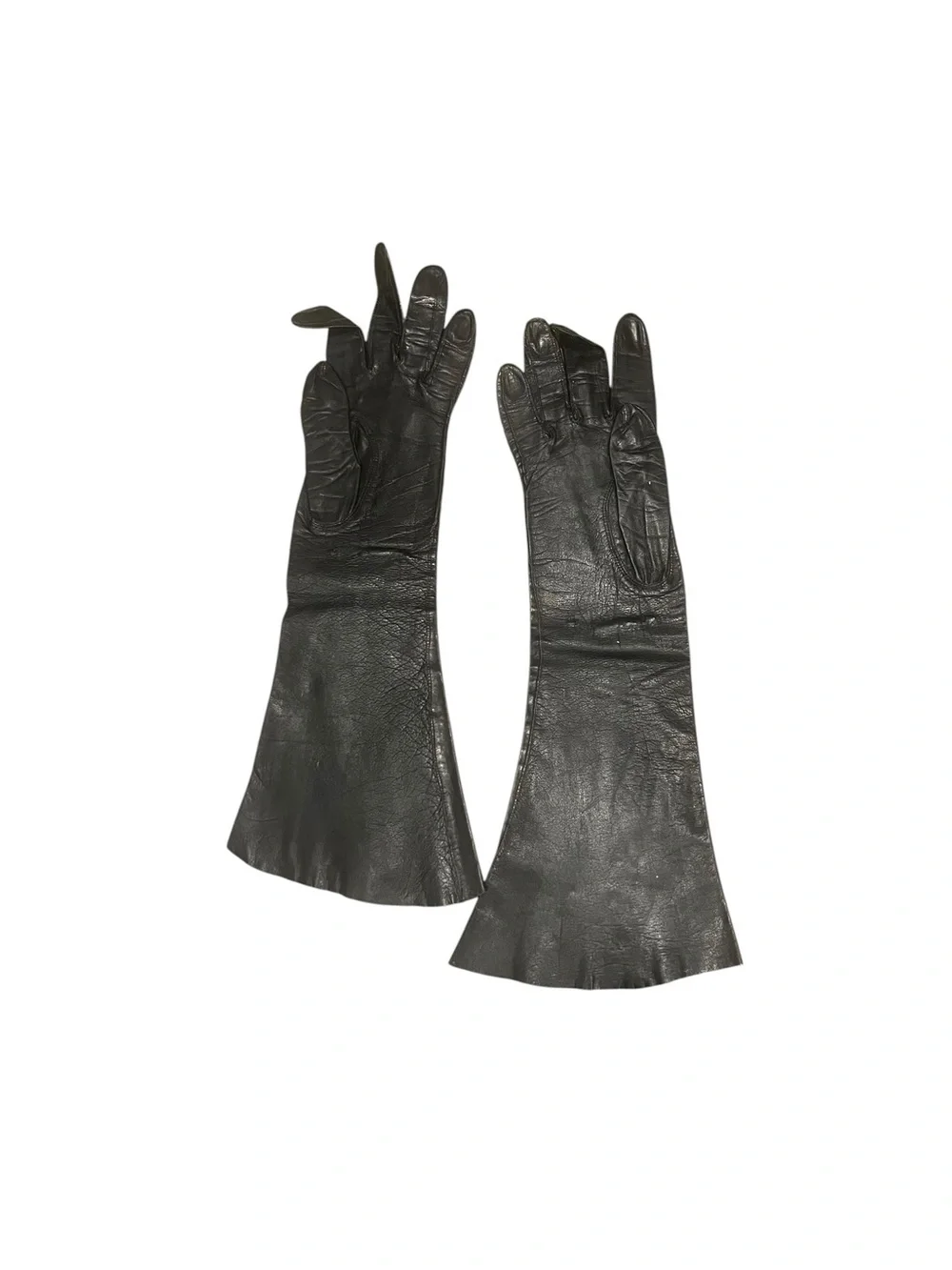 Aris Kasanova Vintage Black Leather Opera Gloves Formal Costume USA 6 1/4
